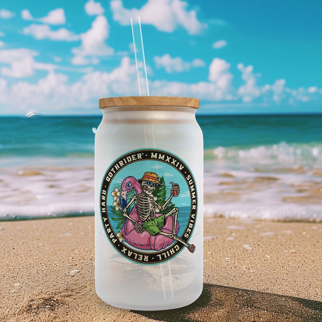 Summer Vibes 2024 Frosted 16 oz Glass Can - GothRider Brand