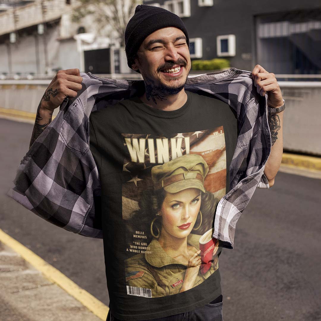 Belle Pin-Up Wink Magazine Limited Edition Unisex T-Shirt - GothRider Brand