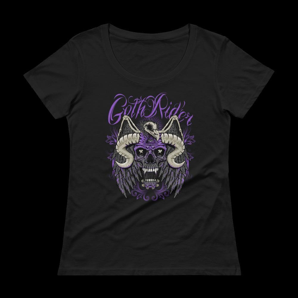 Crow & Horned Skull Women T-Shirt - GothRider Brand