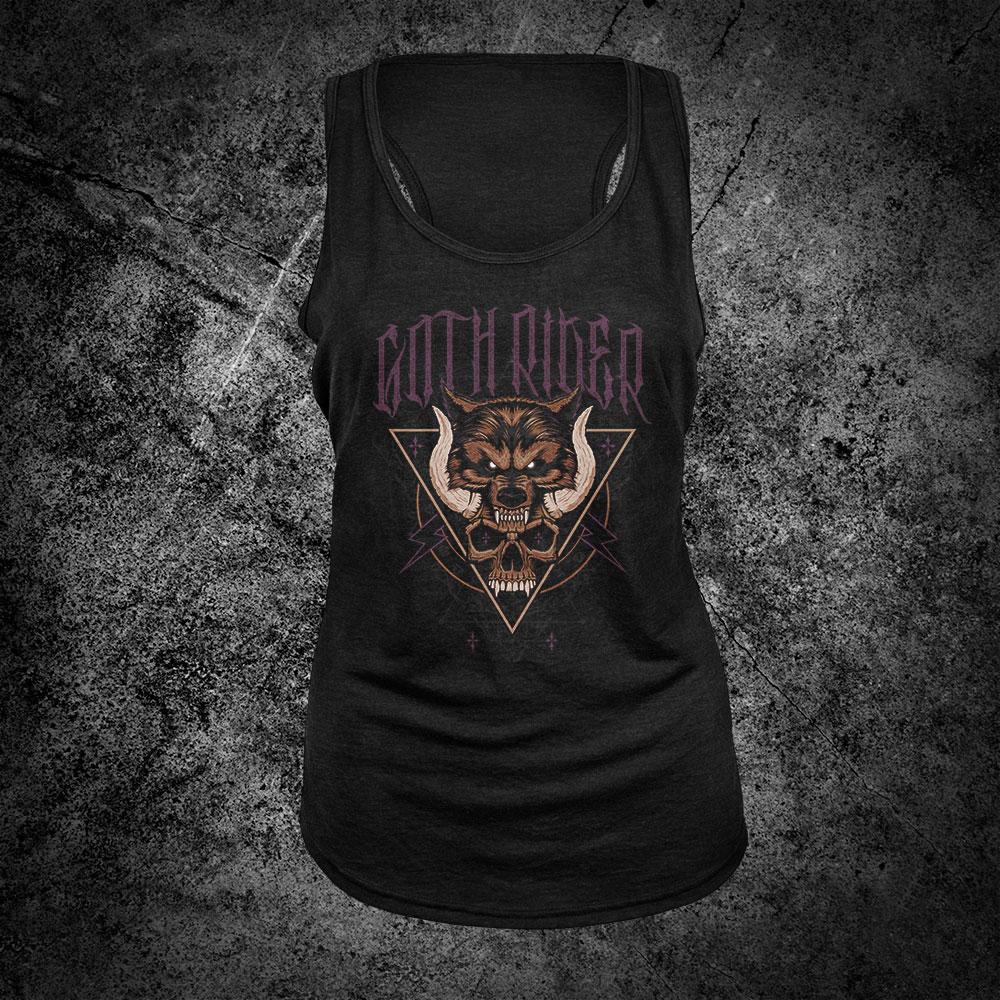 Esoteric Wolf & Skull Women Racerback Tank - GothRider Brand