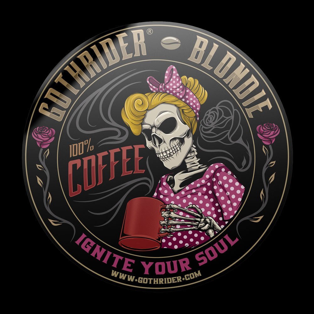 GothRider Blondie Coffee Round Bumper Sticker - GothRider Brand
