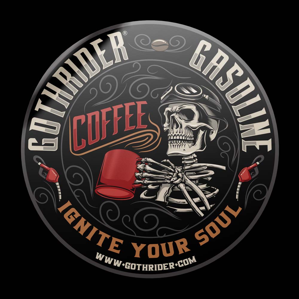 GothRider Gasoline Coffee Round Bumper Sticker - GothRider Brand