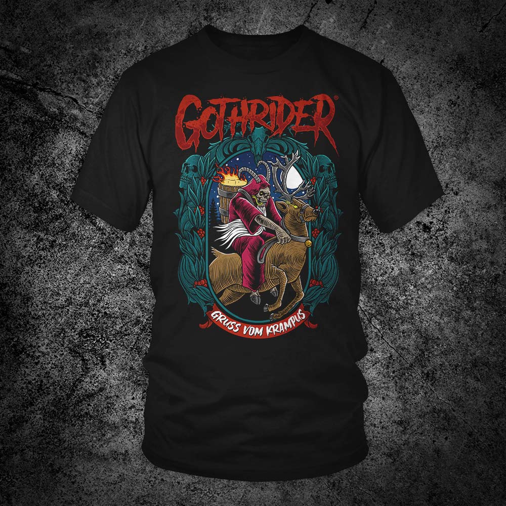 Krampus Riding Reindeer Unisex T-Shirt - GothRider Brand