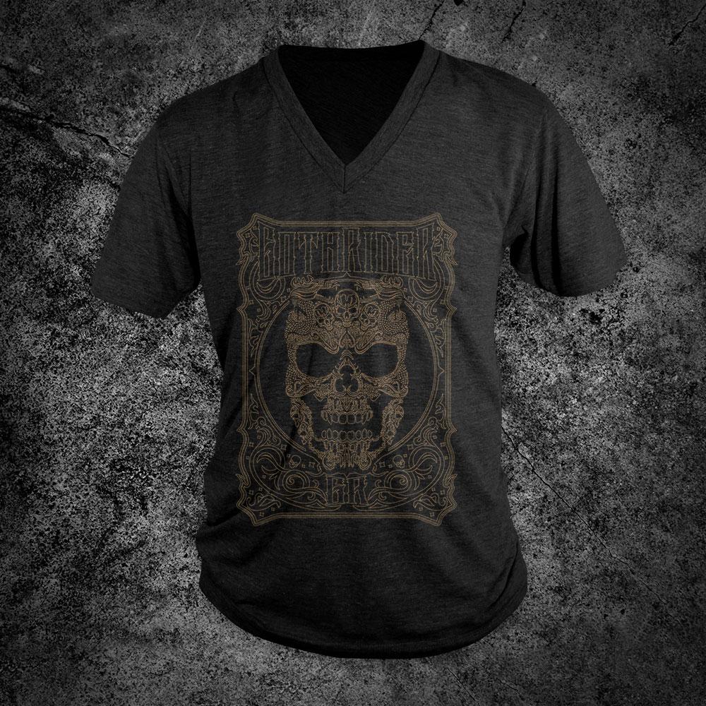 Ryu Death Skull V-Neck T-Shirt - GothRider Brand